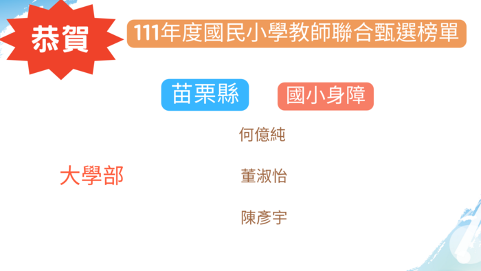 【恭賀】苗栗縣111年度國民小學教師聯合甄選榜單圖片